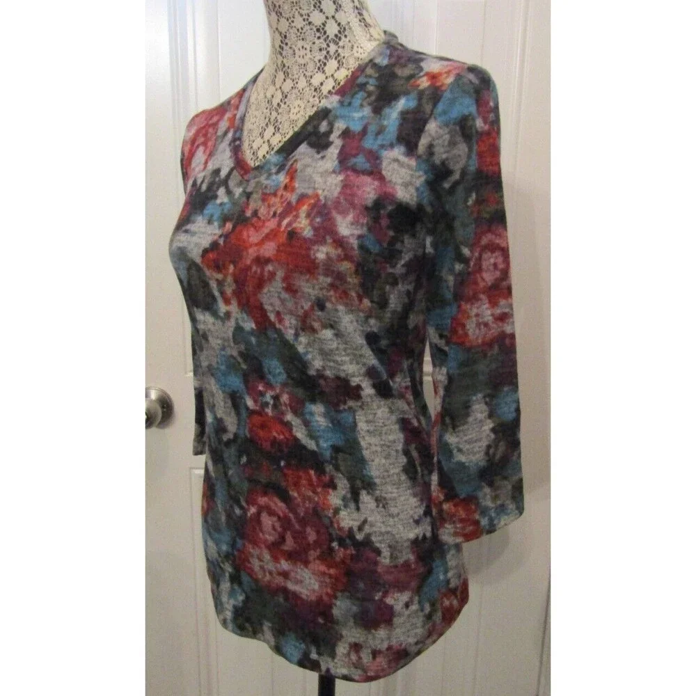 Pure Amici Top Floral Print Knit Pullover Luxury Brand NWT Womens Size XS